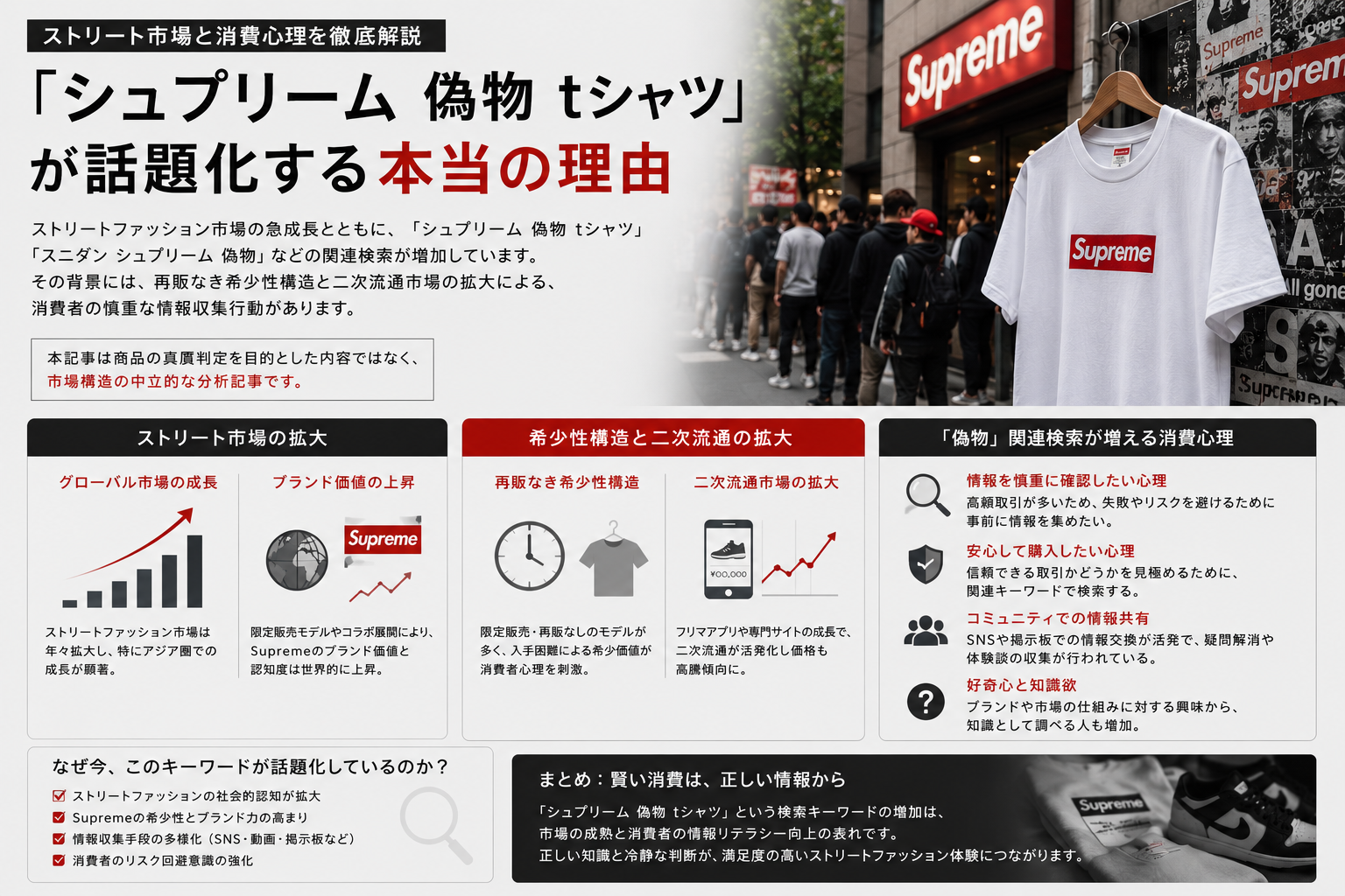 シュプリーム 偽物 tシャツ検索急増の背景とSupreme30年史・スケート文化価値の本質分析