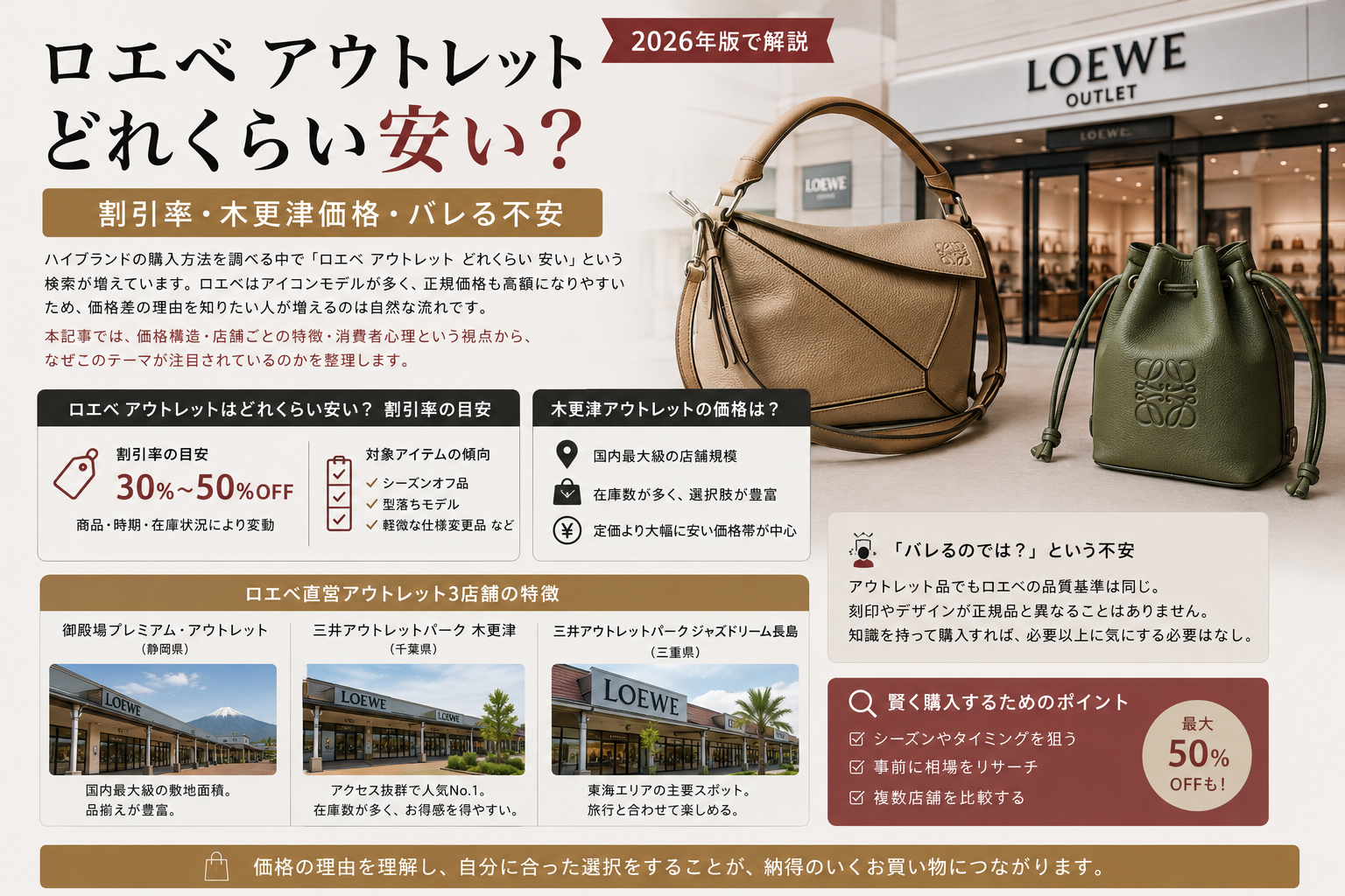 ロエベの価格差と店舗選びの考え方 ロエベ アウトレット どれくらい 安いと検索される背景と価格差の考え方