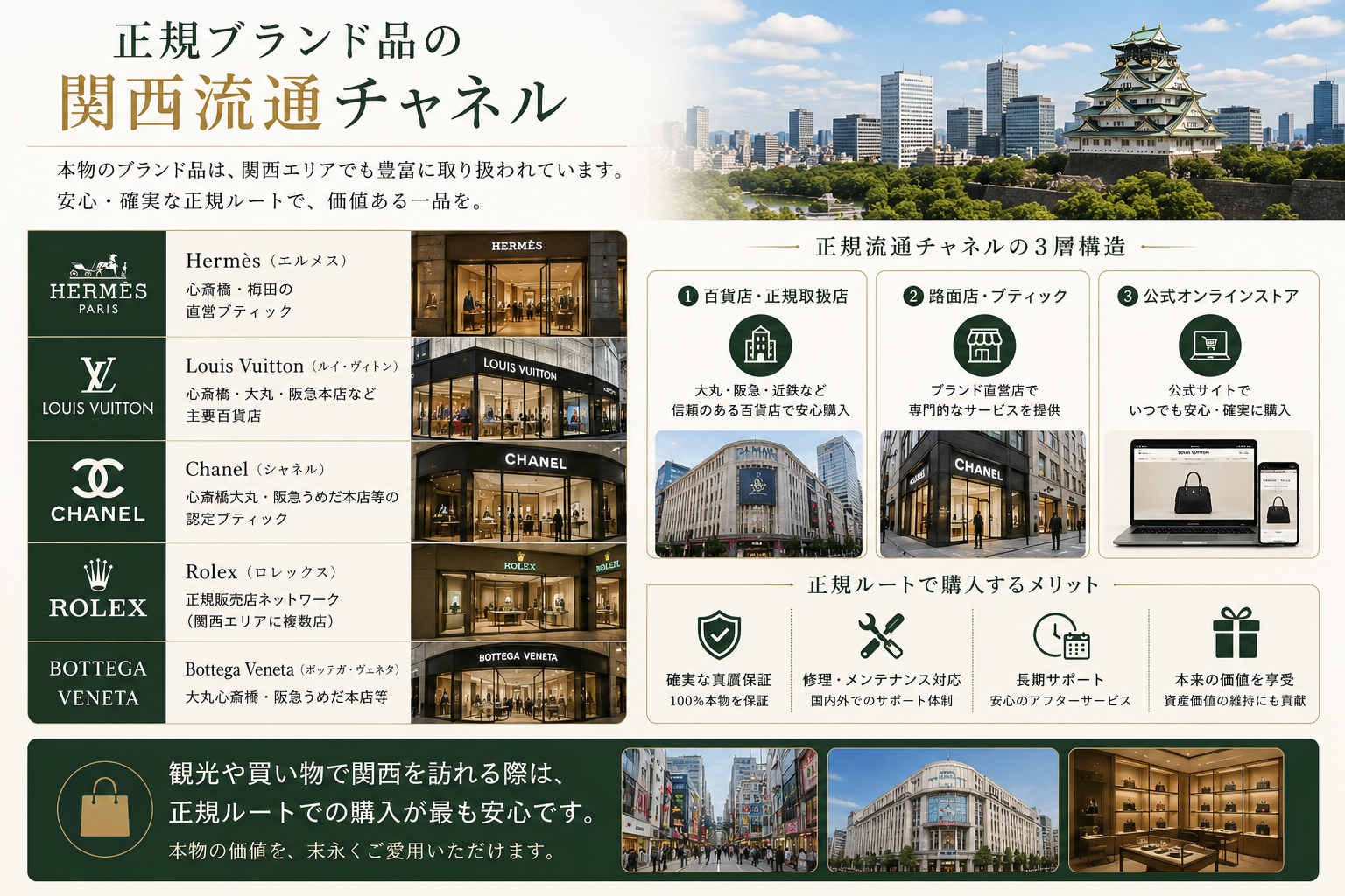 関西エリアの正規ブランド百貨店と直営店イメージ