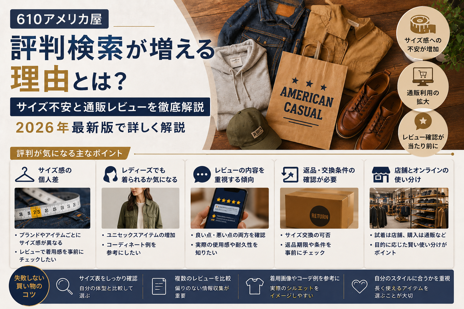 610アメリカ屋 評判検索が増える背景とサイズ不安を通販レビューから読み解くイメージ