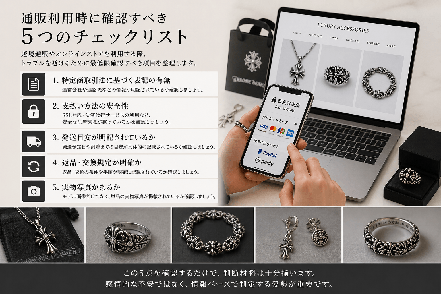 通販利用時の確認ポイント オンラインショッピングのチェックポイントイメージ